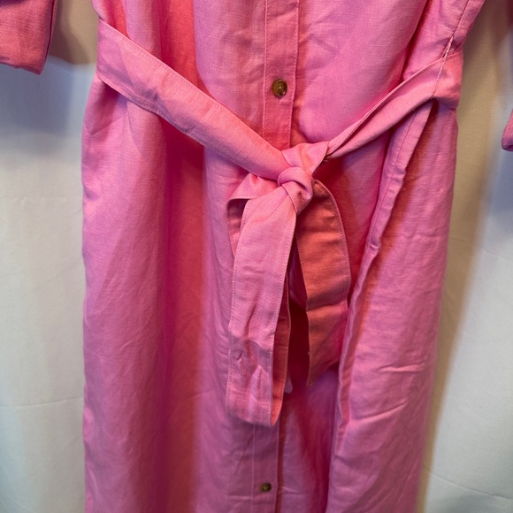 NWT Ann Taylor Loft Size 10 Pink Linen Blend Maxi Shirt Dress Belt $99.95 MSRP - Picture 6 of 13